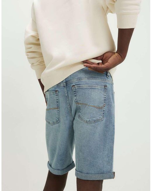 River Island Blue Slim Fit Ripped Denim Shorts for men