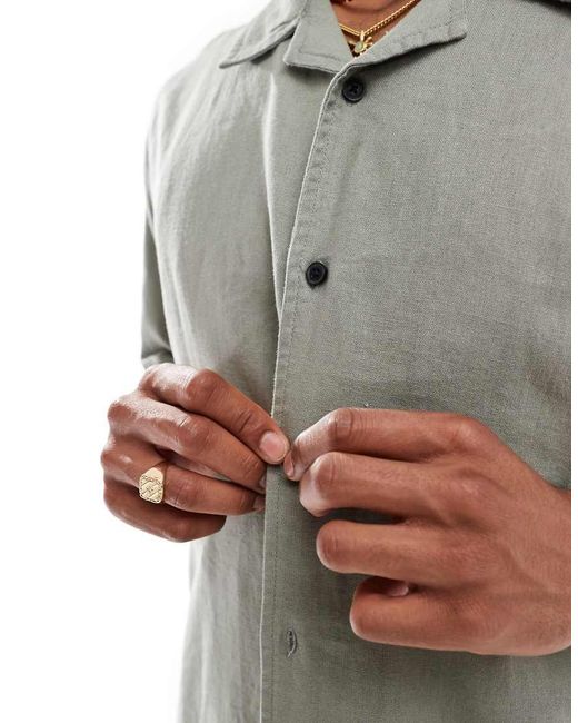 Threadbare Gray Linen Rich Short Sleeve Textured Shirt for men