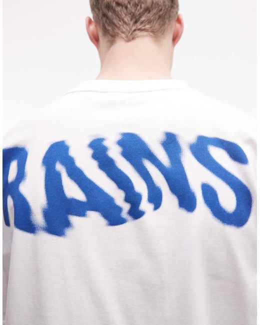 Rains Blue 41000 Relaxed Fit Ripple Logo T-Shirt With Back Print for men