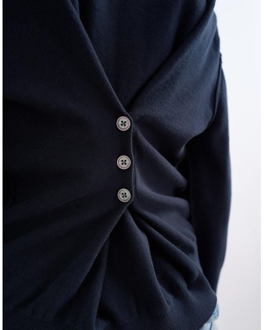 TOPSHOP Blue Knitted Button Back Jumper