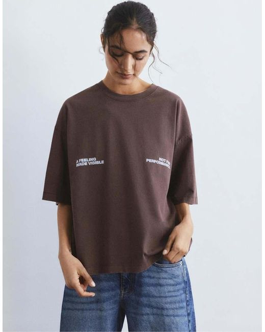 Pull&Bear Brown Slogan T-Shirt