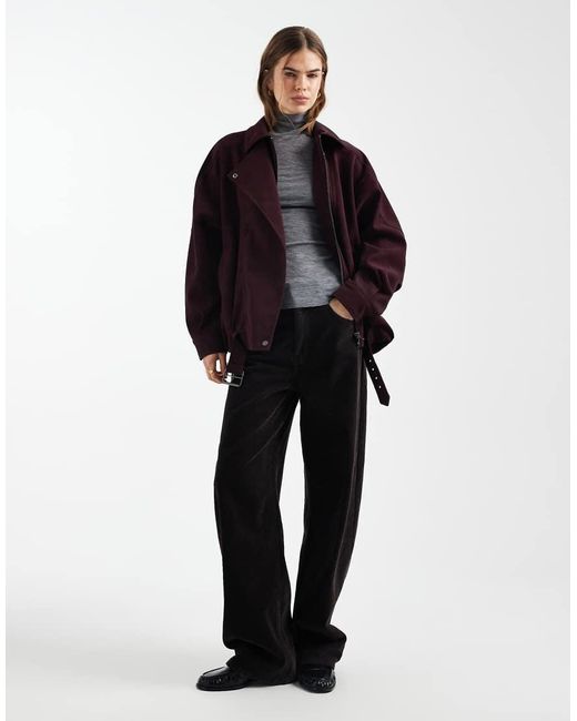 ASOS Purple Slouchy Leather Look Oversized Biker Jacket