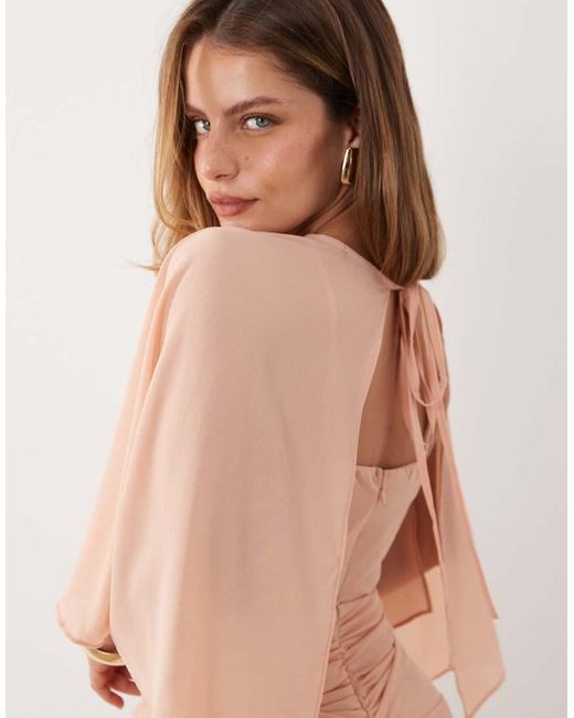 TFNC London Pink Bridesmaids Cape Chiffon Maxi Dress With Tie Front