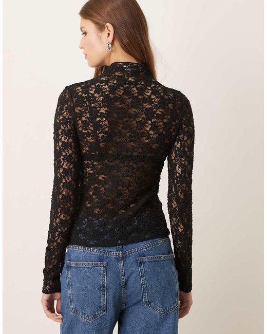 Mango Black High Neck Lace Top