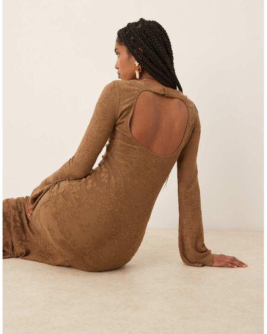 Pretty Lavish Brown Tanaia Long Sleeve Jersey Maxi Dress