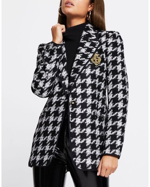 River Island Black Dogtooth Boucle Blazer