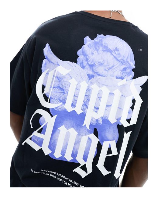 ADPT Blue Oversized T-shirt With Cupid Angel Back Print for men
