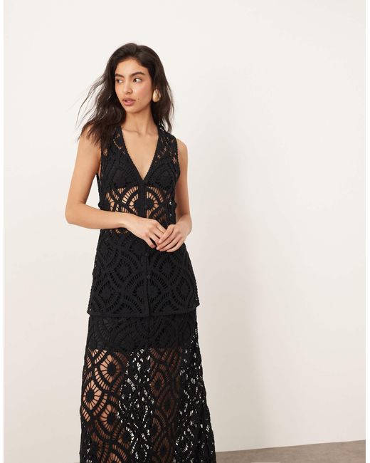 ARRANGE Blue Crochet Longline Button Through Top Co-ord