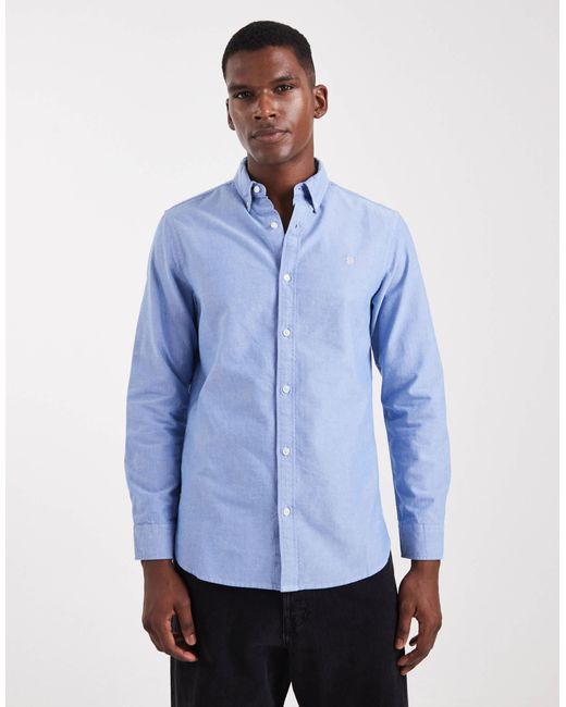 Superdry – classic – langärmliges oxford-hemd aus chambray in Blue für Herren