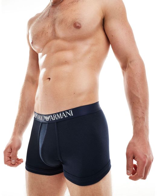 Emporio Armani Blue Bodywear 2 Pack Ribbed Cotton Trunks for men