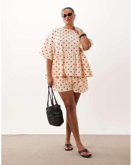ASOS Brown Asos Design Curve Oversized Short Sleeve Peplum Co-ord Top