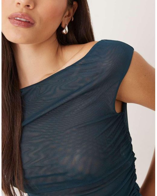 Cotton On Blue Gathered Mesh Off Shoulder Top