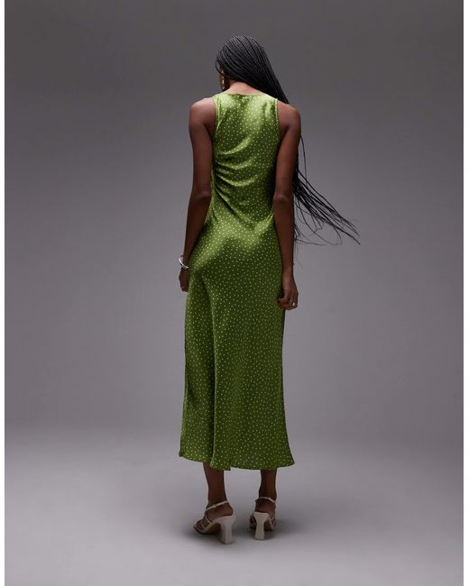 Robe à pois mi-longue avec détail torsadé à l'avant - olive TOPSHOP en coloris Green