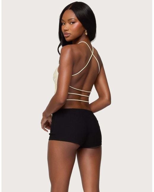 Edikted Black Kalana Crisscross Backless Fringed Top