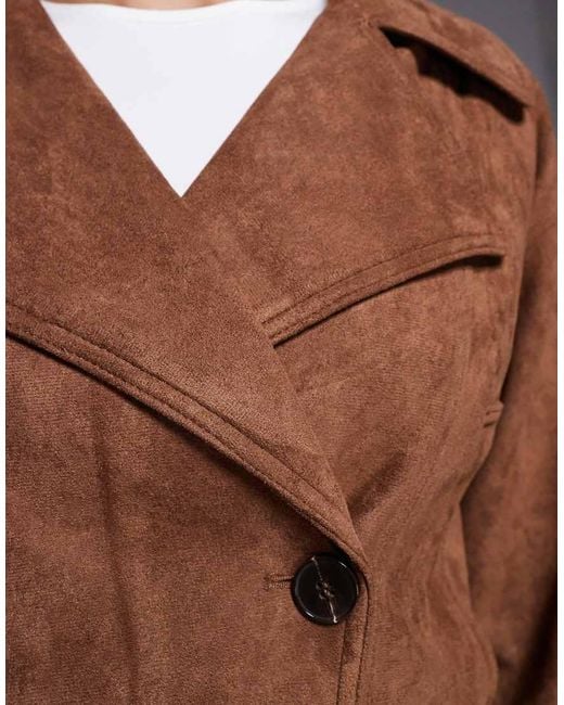 River Island Blue Double Breasted Suedette Trench Style Bomber