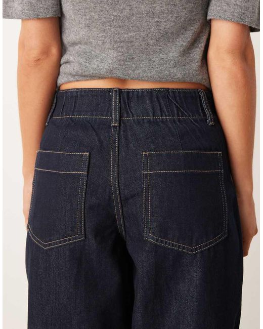 JDY Petite Blue Sansa Stitch Detail High Waisted Barrel Jeans