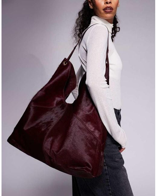 River Island Purple Leather 'hair On' Slouch Bag