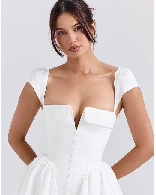 House Of Cb White Florence Cotton Corset Mini Dress