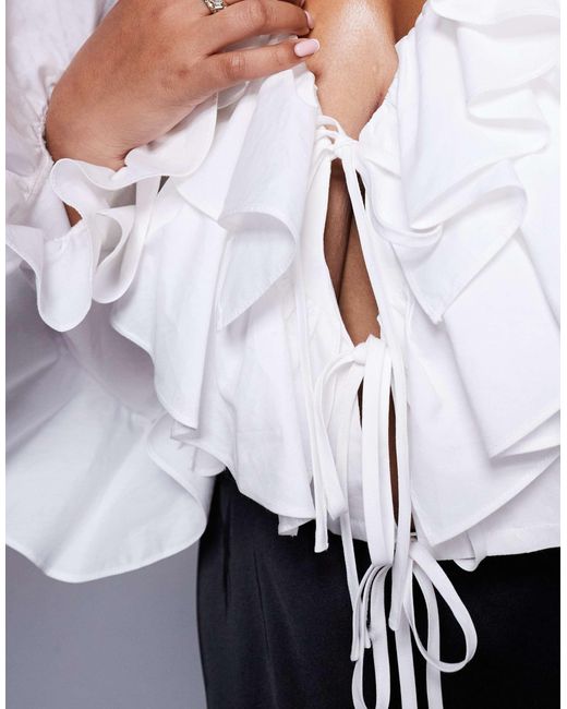 ASOS White Curve Cotton Poplin exaggerated Ruffle Blouse