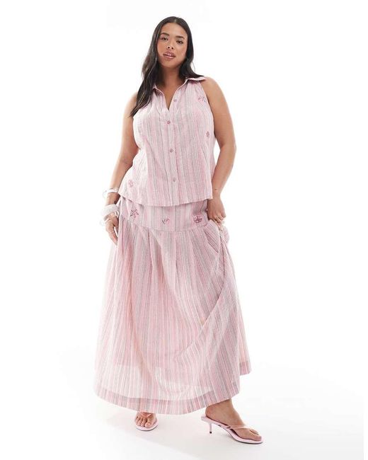 Renee Studio Pink Plus Exclusive Collared Button-front Halter Sequin Detail Top