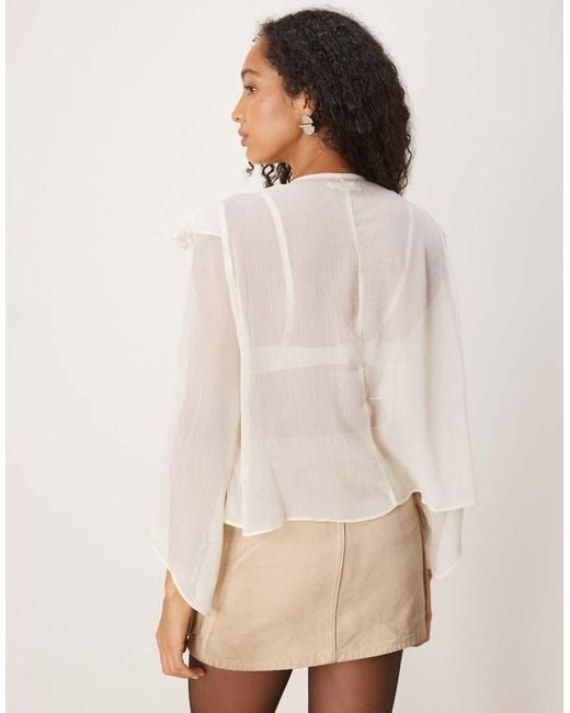 Glamorous Natural Tie Front Keyhole Detail Ruffle Blouse