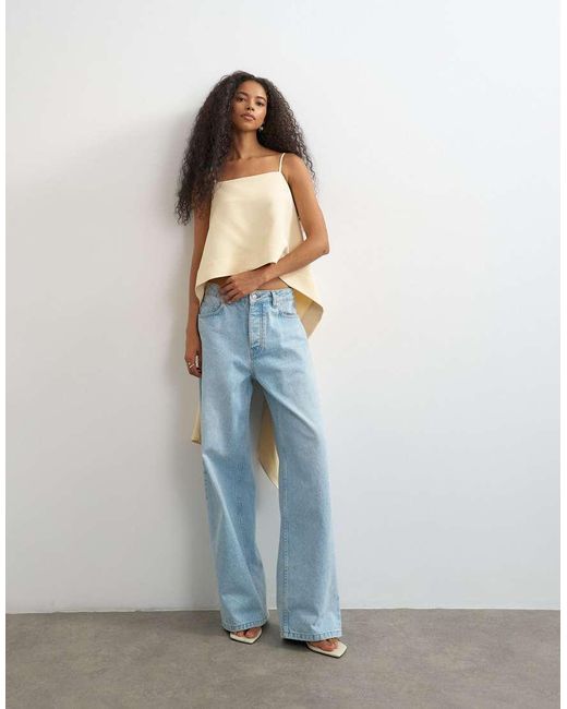 TOPSHOP White Square Neck Cami With Drape Back Detail
