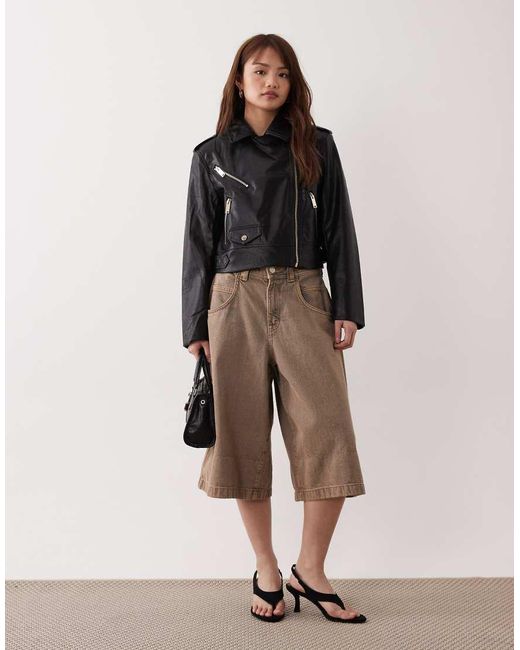 River Island Black River Island Belted Cropped Biker Jacket