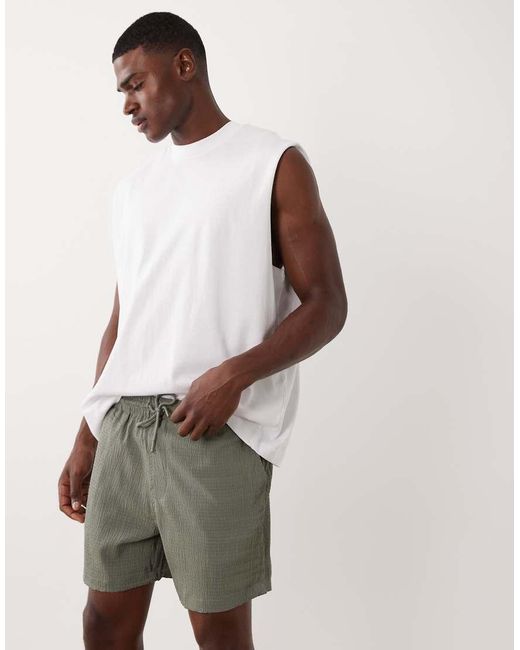 River Island Natural Seersucker Pull On Shorts for men