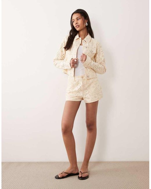 Miss Selfridge Natural Broderie Denim Jacket
