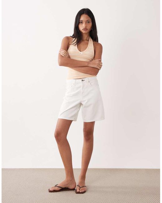 Miss Selfridge White Stripe Halterneck Top With Picot Trim Detail