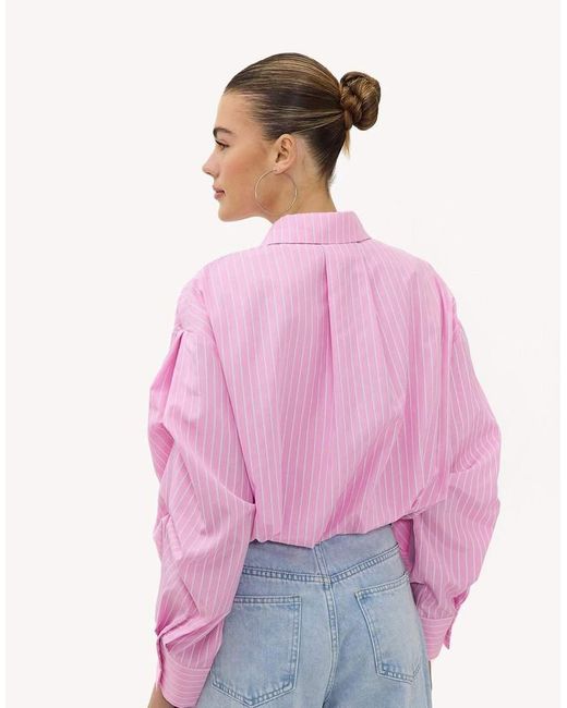 Loavies Pink Create Your Spring Cropped Striped Blouse