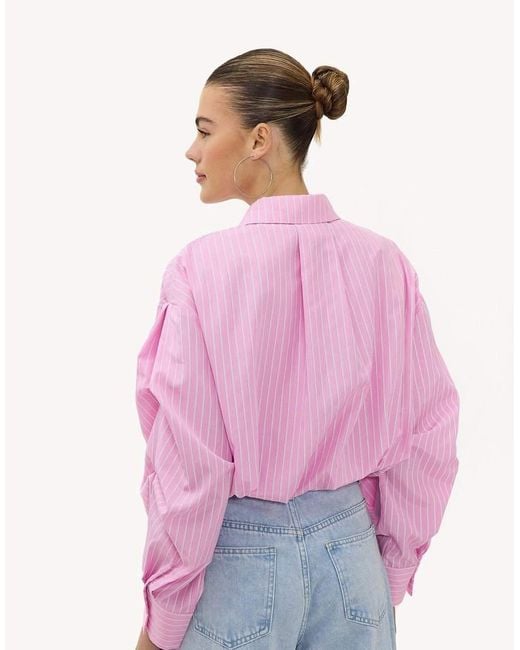 Loavies Pink Create Your Spring Cropped Striped Blouse