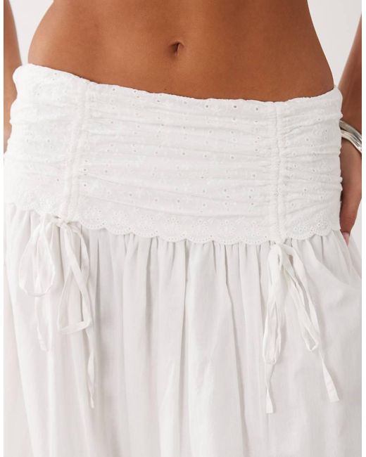 Wanderdoll White Emmy Cotton Broderie Foldover Waist Maxi Skirt Co-ord