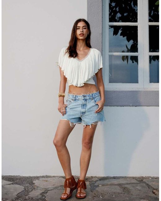 Top Con Lazada Trasera Y Diseño Estilo Capa De Tejido Efecto Rugoso De -Neutro ASOS de color Blue