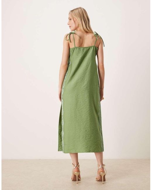 ASOS Green Asos Design Petite Cami Square Neck Crinkle Satin Lace Detail Maxi Dress