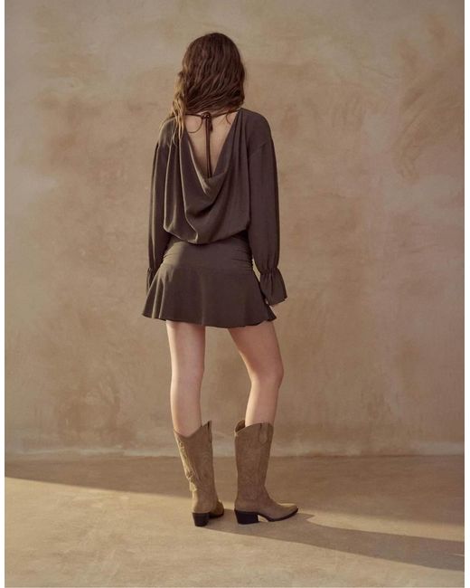 Pull&Bear Brown Short Ruffle Dress