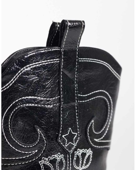 Public Desire Black Ula Embroidered Low Ankle Boots