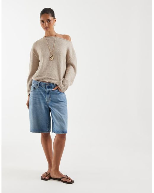 ASOS Blue Knitted Boucle One Shoulder Jumper