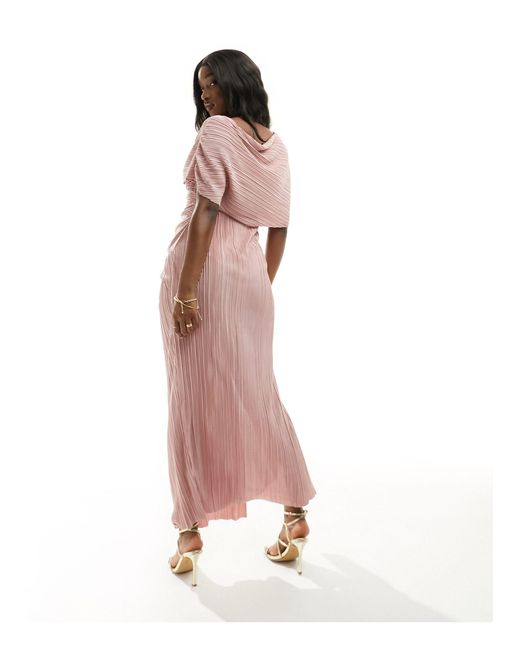 Vestido largo color plisado con diseño dos en uno y hombros caídos ASOS de color Pink