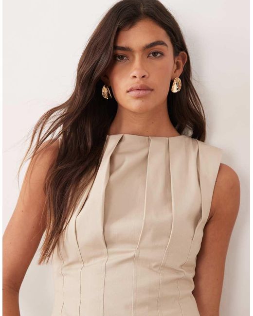 ARRANGE Natural Cinched Waist Pleated Maxi Dress
