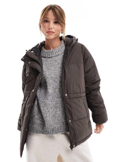 Chaqueta Acolchada Color Crema Con Capucha Y Cordón Ajustable De -Blanco JJXX de color Gray