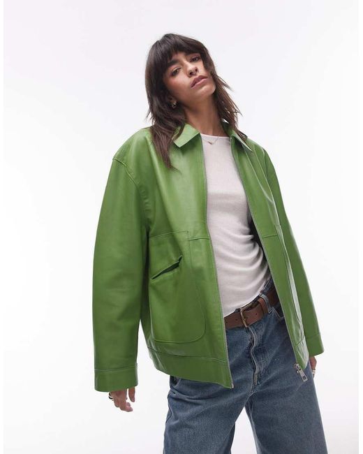 TOPSHOP Green Premium Real Leather Jacket