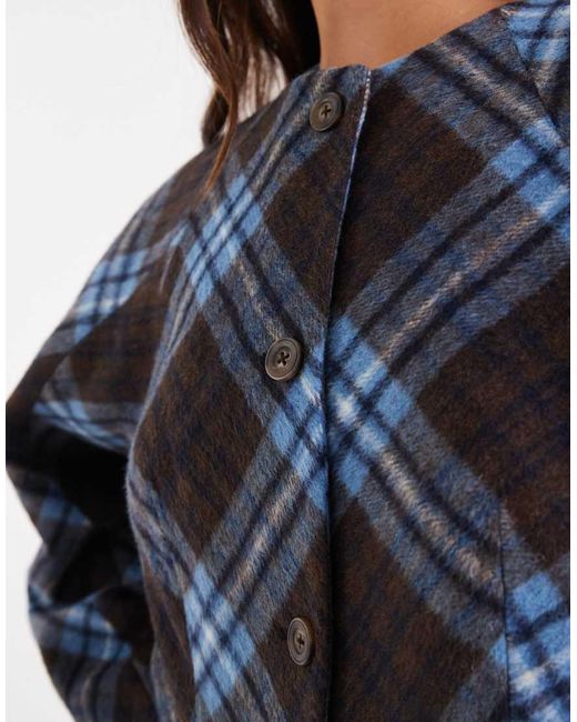 Americana Corta Azul Y Marrón A Cuadros Cepillados Con Mangas Cocoon De (Parte De Un Conjunto) ASOS de color Blue