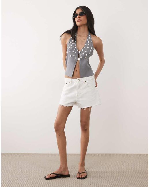 Mango Gray Button Embellished Halter Neck Knitted Vest Top Co-Ord