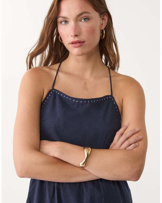 Stradivarius Blue Open Back Midi Dress