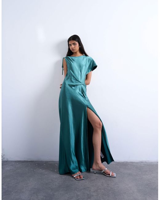 TOPSHOP Blue – asymmetrisches satin-maxikleid