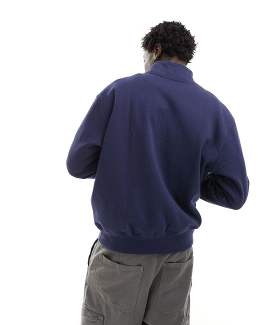 ASOS Blue Heavyweight Oversized Quarter Zip Sweatshirt for men