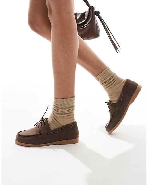 London Rebel Brown Lace Up Boat Shoes