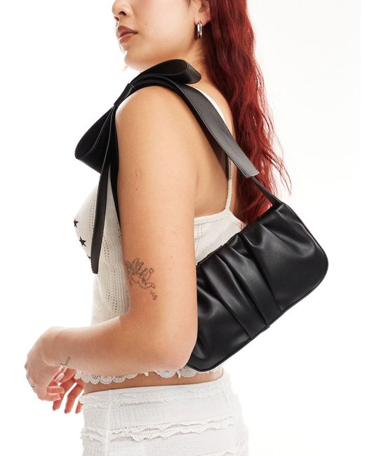 ASOS Black Ruched Shoulder Bag With Large Bow Strap