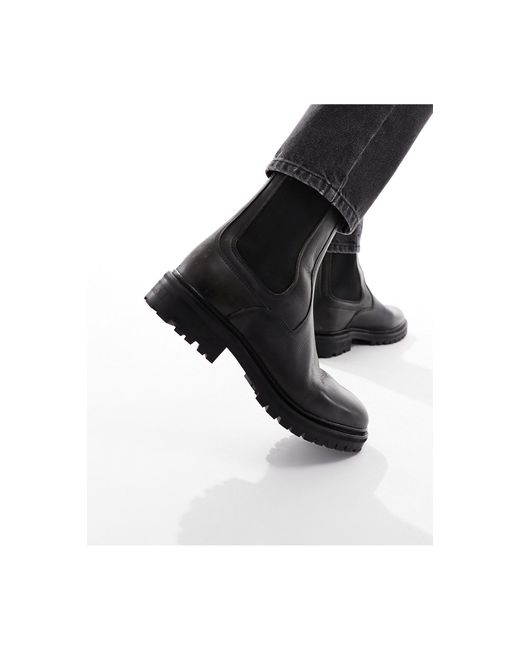 AllSaints Black Melos Leather Chelsea Boots for men